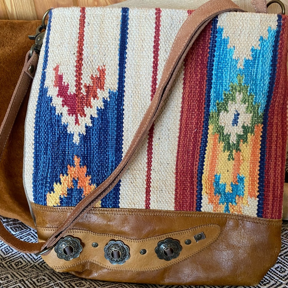 Handcrafted Woven & Leather Southwestern Shoulder Bag